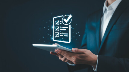 Checklist app on tablet for business tasks and project management efficiency complete and approved online form