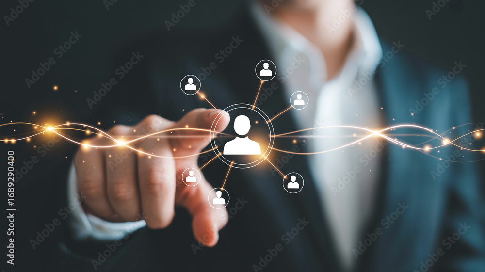 Aufkleber human resources management hr network concept business connection recruitment and social networking 