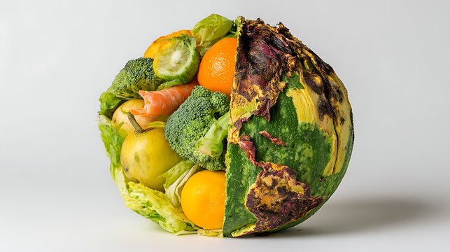 Fresh and Rotten Food Earth Globe Food Waste Concept - Powered by Adobe
