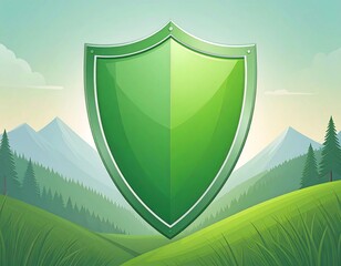 Green shield in a natural landscape