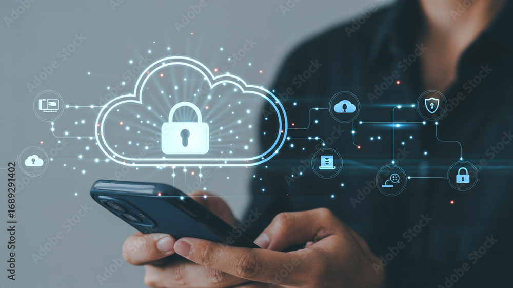 Aufkleber cloud security mobile phone data protection cyber security network security online safety informatio