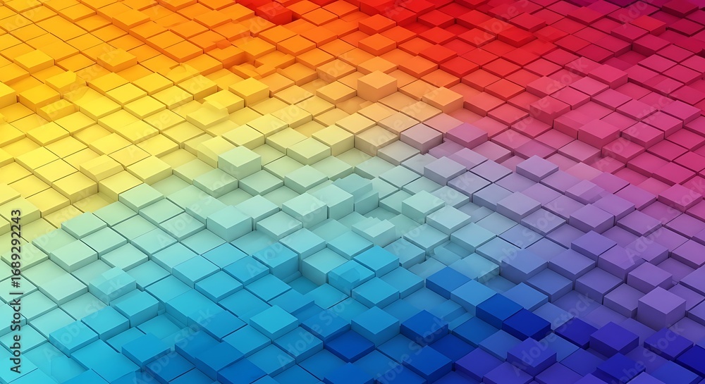 Fototapete abstract geometric background with a gradient of vibrant colors and a pattern of small cubes creatin