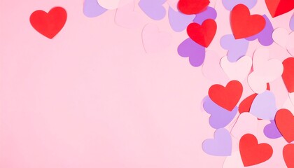 Heart-shaped confetti on pastel pink