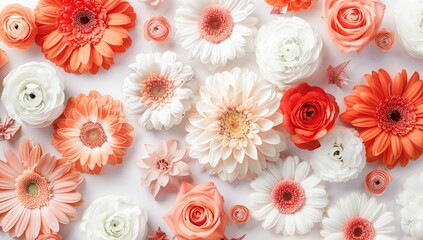 Floral arrangement of various shades of peach, orange and white blooms