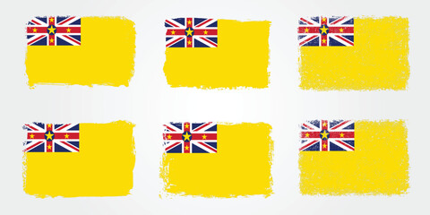 Grunge brush style Niue flag collection with texture