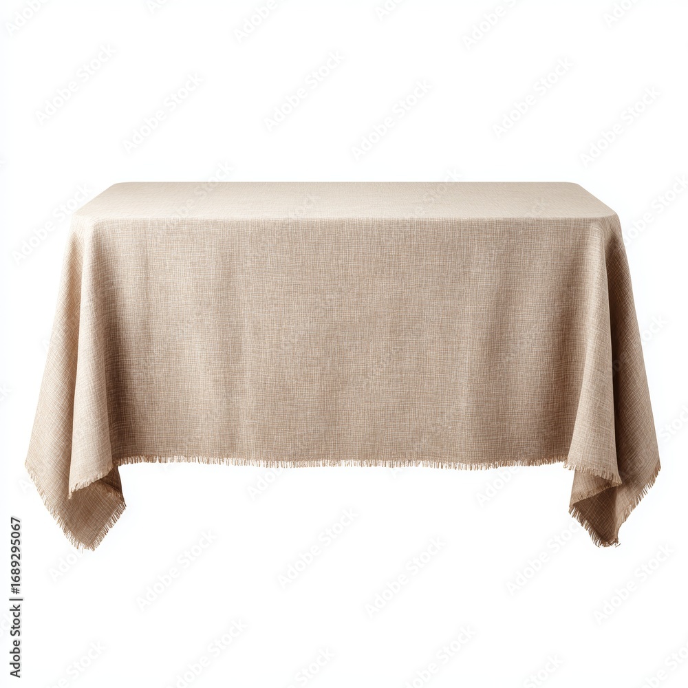 Poster elegant beige tablecloth draped over a rectangular table, creating a simple yet refined aesthetic.