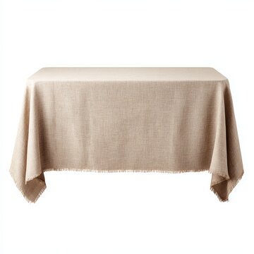 Elegant beige tablecloth draped over a rectangular table, creating a simple yet refined aesthetic.