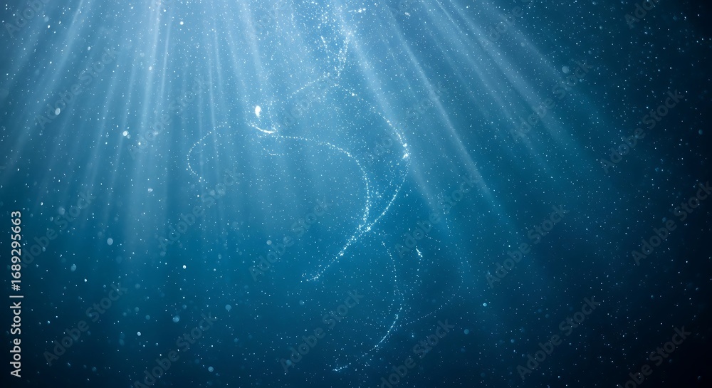 Aufkleber sunlight filtering through deep blue water, creating a serene underwater scene with shimmering parti