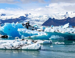 Glacier icebergs in a lagoon