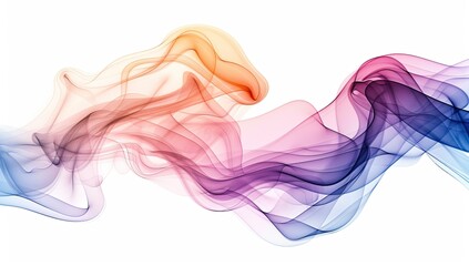 Abstract swirling, colorful smoke or vapor trails on white background