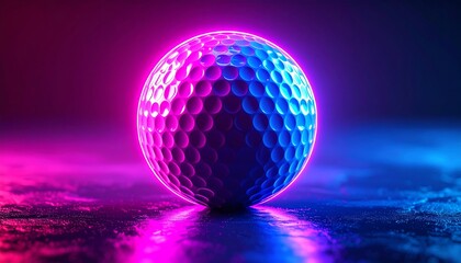 Neon golf ball on reflective surface