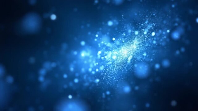 Flying sparkling and shiny particles, falling blue glowing , abstract rain of dots. Particle Explosion. Digital futuristic background
