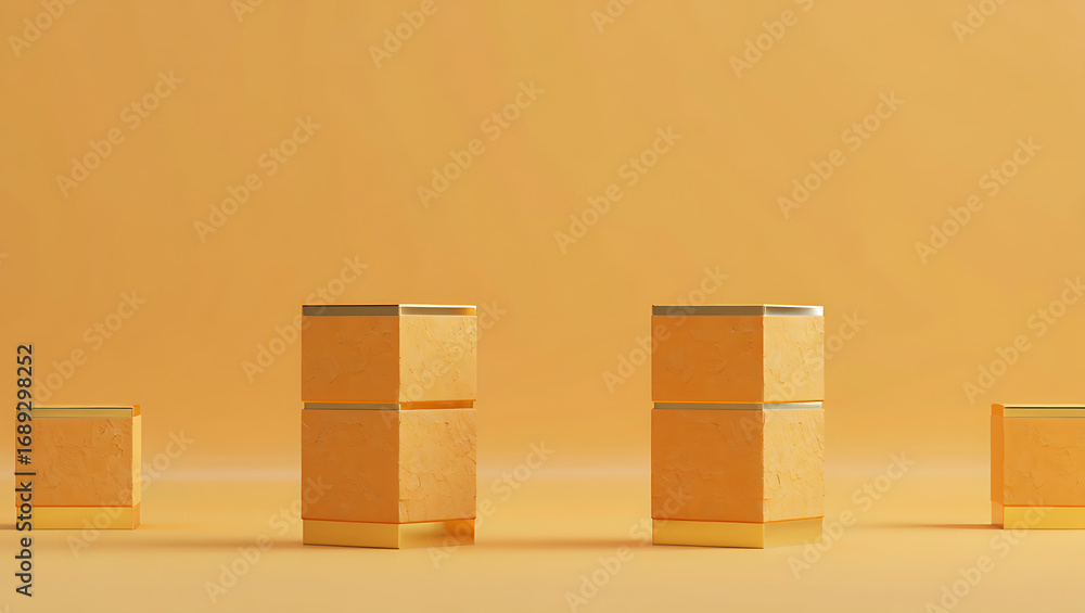 Poster abstract 3d rendering of geometric cubes on a yellow background