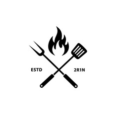 Grilling Logo Icon – BBQ Fork, Spatula, Flame Symbol for Barbecue and Cooking Designs