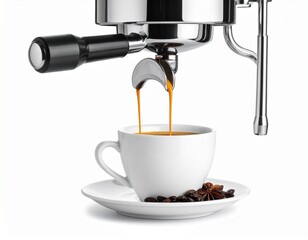 Close-up of coffee brewing process with aromatic espresso stream.