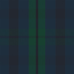 Seamless tartan plaid pattern in navy blue, dark green, and black tones. Classic Scottish-inspired fabric texture suitable for textiles, fashion, backgrounds, and traditional design projects.