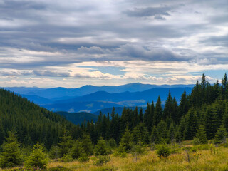Summer mountain landscape with clouds