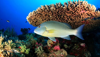 Obraz premium Underwater coral reef scene with fish
