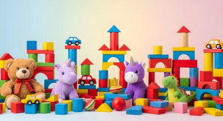 Colorful Wooden Blocks and Plush Toys for Kids Educational Playtime Image