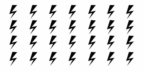 Seamless pattern of black lightning bolt icons on a white background