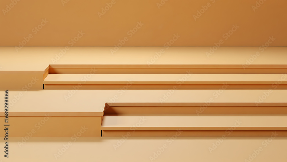 Poster minimalist beige staircase with stepped levels and clean lines against a soft, neutral background, r