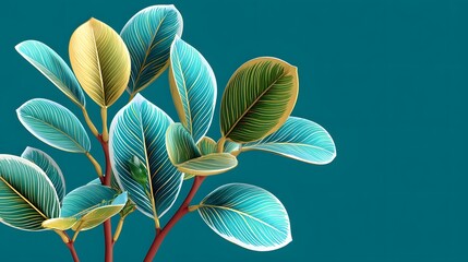 Obraz premium Colorful Tropical Leaves with Textured Patterns Against a Bold Teal Background