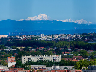 Mont Blanc Overlooking Lyon Cityscape, Urban and Alpine Contrast