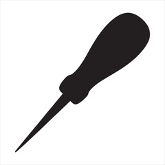 Black silhouette of a sharp pointed awl tool with a rounded handle on a white background
