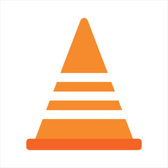 Bright orange traffic cone with white reflective stripes isolated on a white background