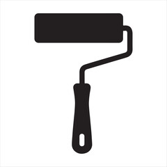 Black silhouette of a paint roller with a black handle on a white background