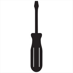 Simple silhouette of a flathead screwdriver on a white background representing tools and repair