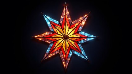 Christmas theme, Artistic stained-glass Christmas star glowing with vibrant colors.