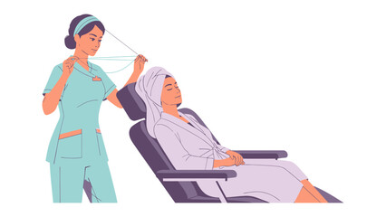 Skilled cosmetologist applying a towel wrap to a client s head in a salon setting