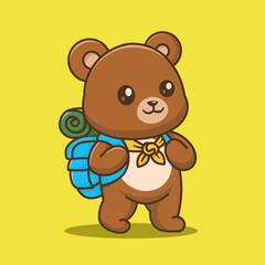 Naklejka premium Vector illustration of a cute bear on an adventurous journey to find its true self.