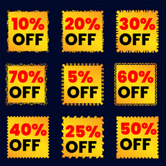 Golden Percentage Discount Stickers  Price Tag Label Design for Sale and Promotion
