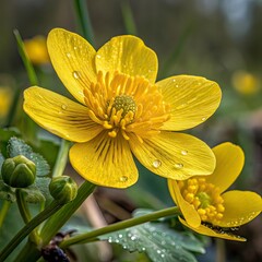 Fototapeta premium yellow flower with water drops