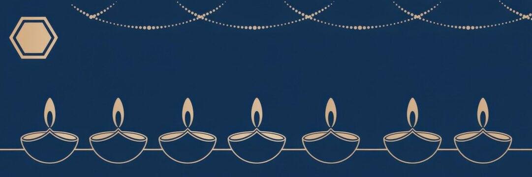 Minimalist Gold Line-Art Dya Banner Deep Navy &mdash; Luxuy Diwali Hero Cover