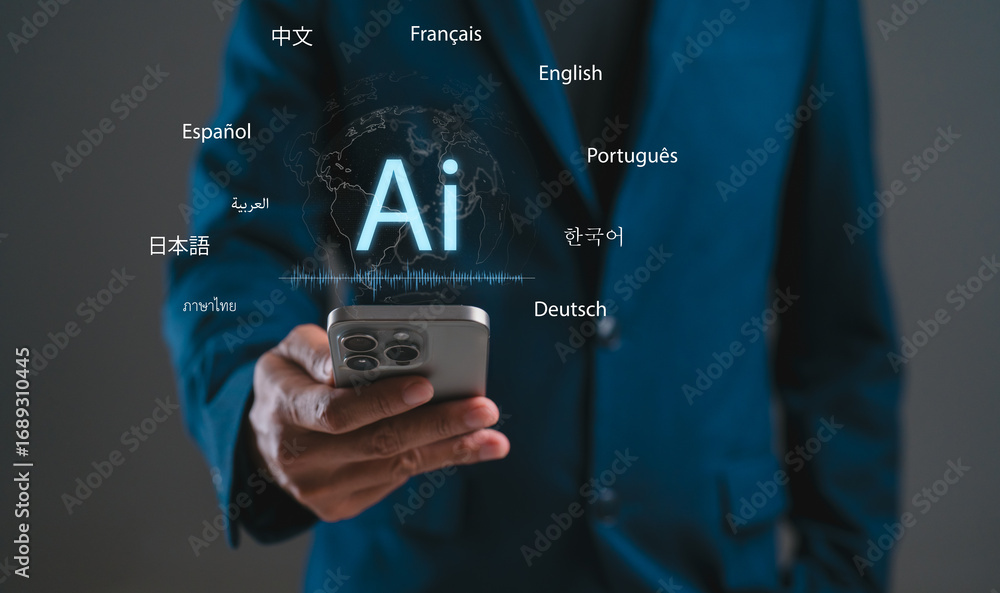Poster a professional holding a smartphone displaying 