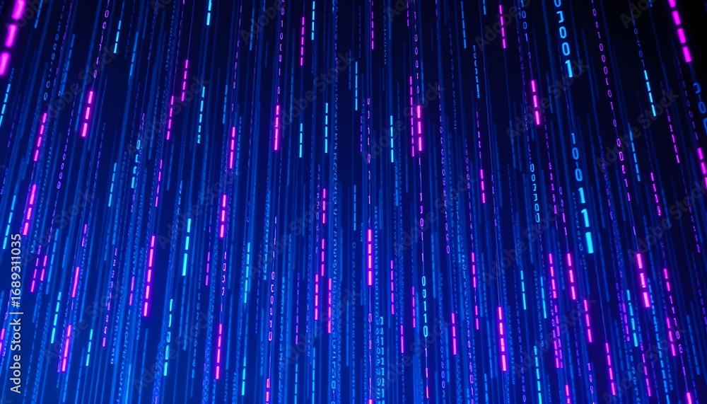 Aufkleber abstract digital rain of blue and pink binary code.