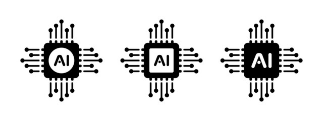 Artificial intelligence chip icon, AI processor, black icon set. AI processor symbol logo. EPS 10 Vector illustration