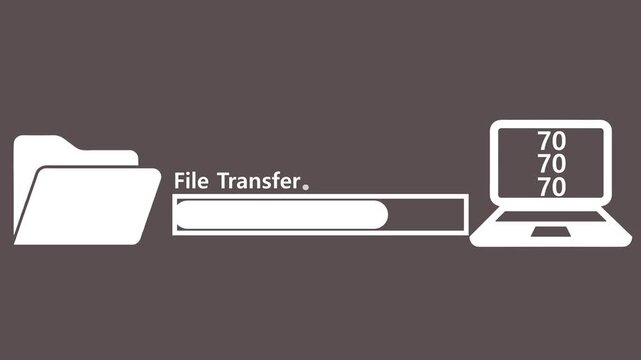 File Transformation Concept Digital Format Conversion and Data Processing Animation File moving from folder to laptop footage,  File Syncing Animation &ndash; Technology Concept.