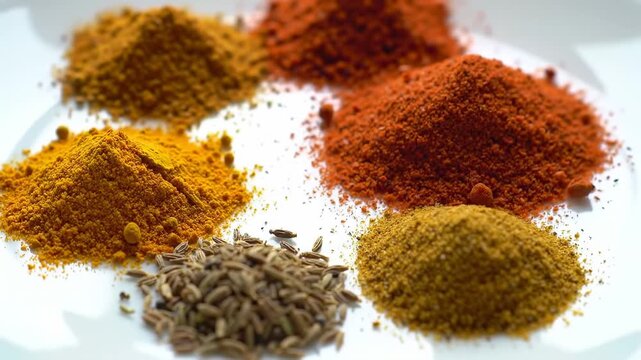 Colorful spices on a white plate