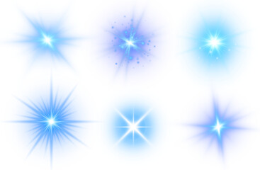Blue Neon Star Light Bursts Abstract Set, Radiant Blue Glow Light Star Effects Pack, Electric Blue Shine and Sparkle Collection, Futuristic Blue Star Glow Background Design