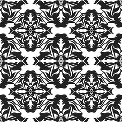 Trendy Seamless vector abstract floral pattern with bold black shapes isolated on white background. Ornamental repeating design suitable for wallpaper, fabric, packaging, and decorative backgrounds.
