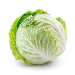 A fresh head of cabbage, full of vibrant green leaves, is captured up close