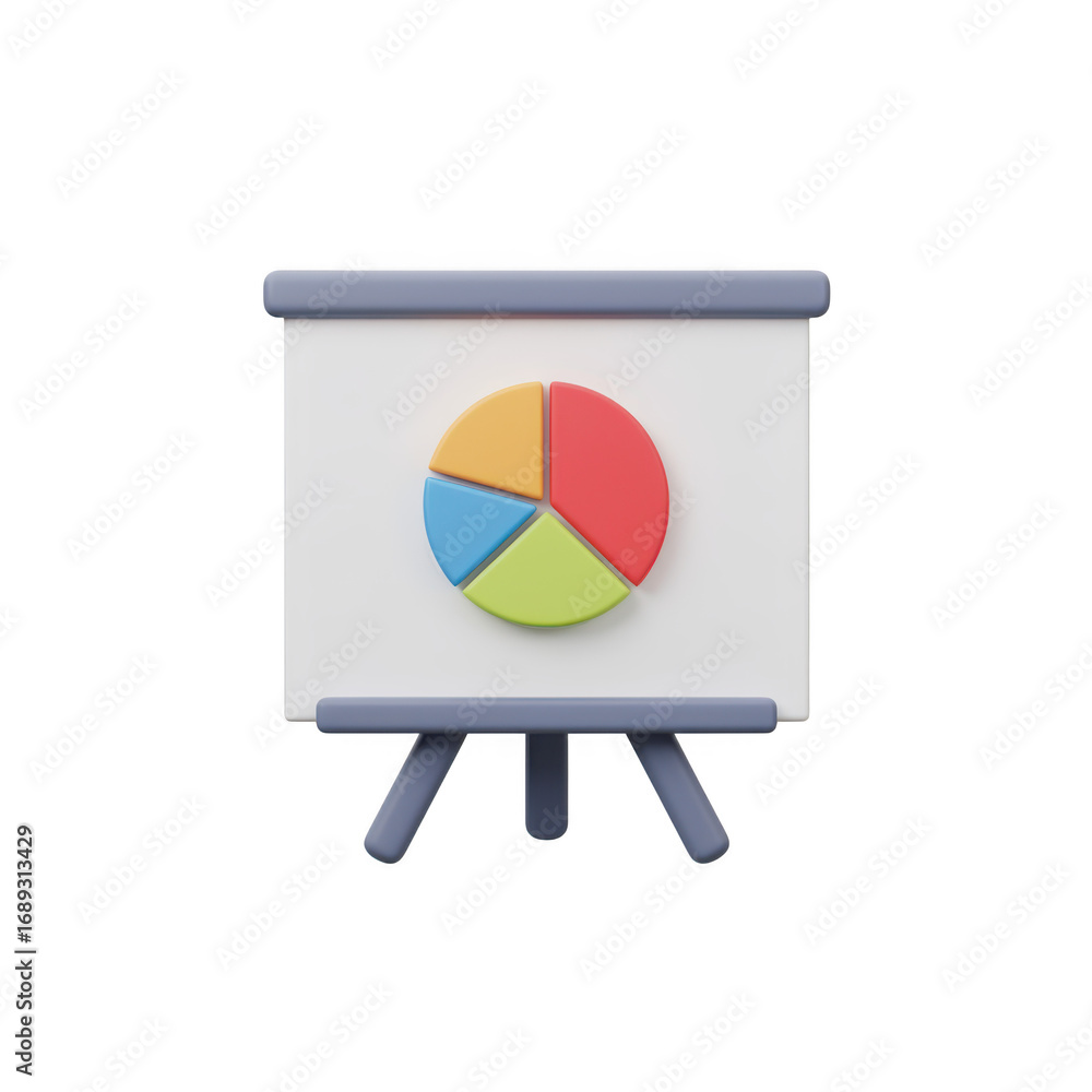 Aufkleber 3d cartoon flip chart with pie chart isolated on transparent background