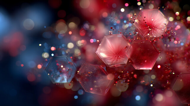 Cluster of Abstract Floating Hexagons with Bokeh Effect