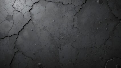 Dark Cracked Concrete Surface with Rough Texture and Abstract Patterns in Monochrome Color Scheme