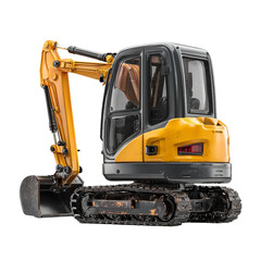 Png of yellow mini excavator isolated on transparent background, a versatile construction equipment for digging, trenching, and material handling