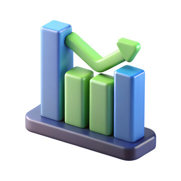 3D icon of a volatile bar chart representing market fluctuation or recovery, with a transparent background - Generative AI
